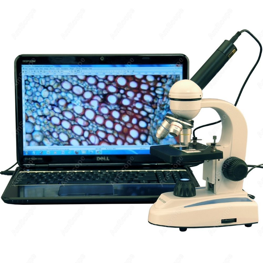 Amscope Microscope Kid Microscope - กล้องจุลทรรศน์แบบประกอบได้ AmScope สำหรับเด็กและนักเรียน โครงโลหะ เลนส์แก้ว กำลังขยาย